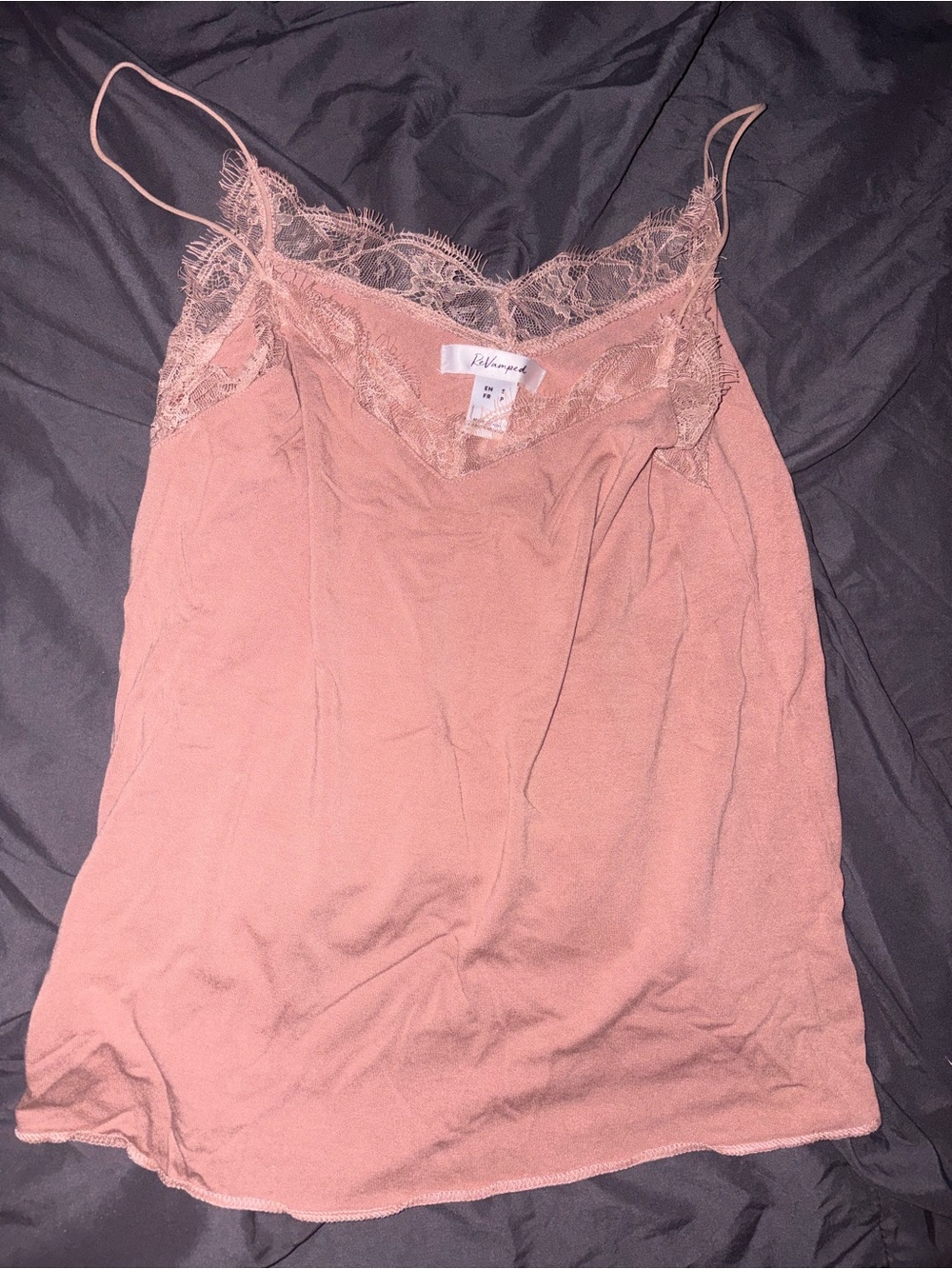 Revamped Blush Lace Trim Satin Cami Top